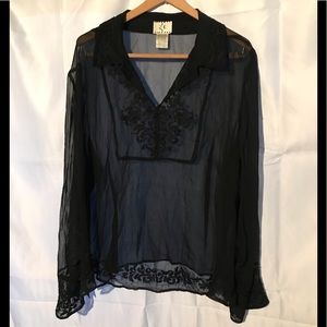 Womens sheer black beaded blouse 3X